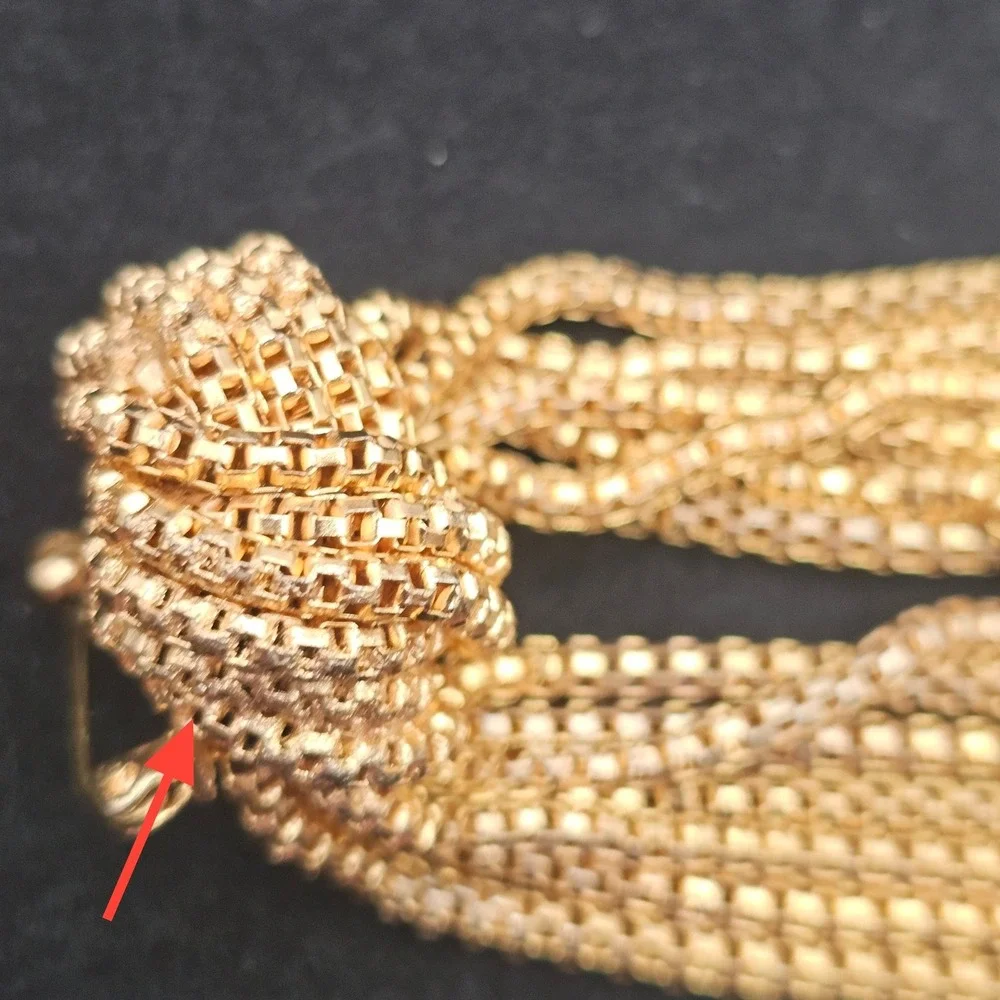 Vintage Gold Tone Knotted Tassel Brooch Statement Fringe Pin Uneven Cascade